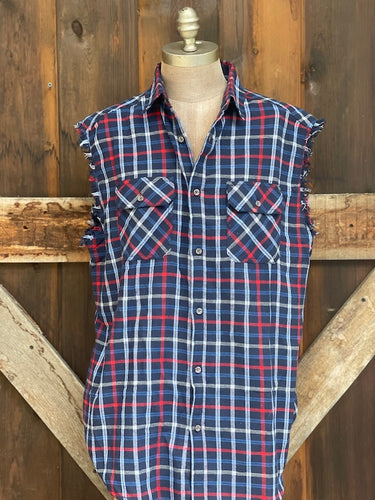 Pabst COOL BLUE Sleeveless Flannel- Navy